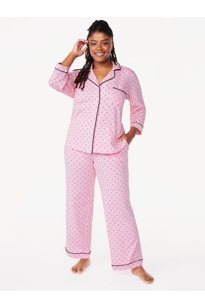 Women’s Knit Notch Collar Top and Pants Pajama Set, 2-Piece, Sizes S to 4X