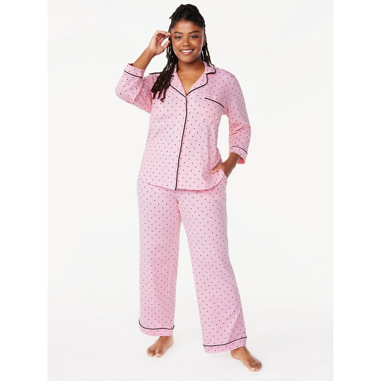 Joyspun Women's Cotton Blend Notch Collar Top and Pants Pajama Set