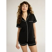 JOYSPUN Women's Cotton Blend Notch Collar Top and Shorts Pajama Set, 2-Piece, Sizes S to 4X