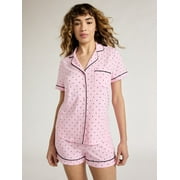 JOYSPUN Women's Cotton Blend Notch Collar Top and Shorts Pajama Set, 2-Piece, Sizes S to 4X