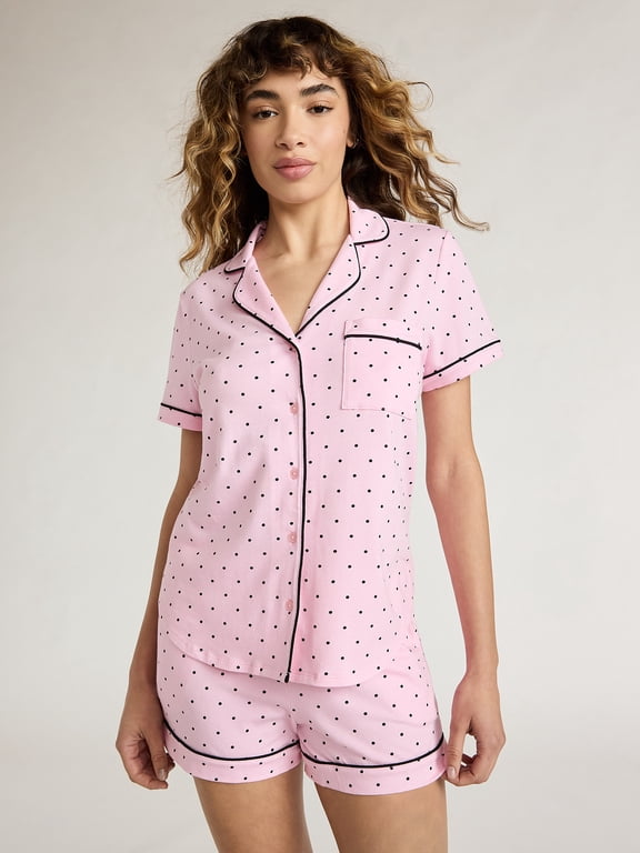 Women's Cotton Blend Notch Collar Top and Shorts Pajama Set, 2-Piece, Sizes S to 4X