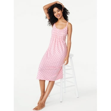 Joyspun Women’s Cotton Blend Pleated Neck Sleeveless Midi Nightgown, Sizes S to 5X