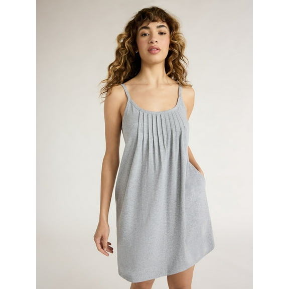 Joyspun Women's Cotton Blend Pleated Sleep Chemise with Pockets, Sizes S to 3X