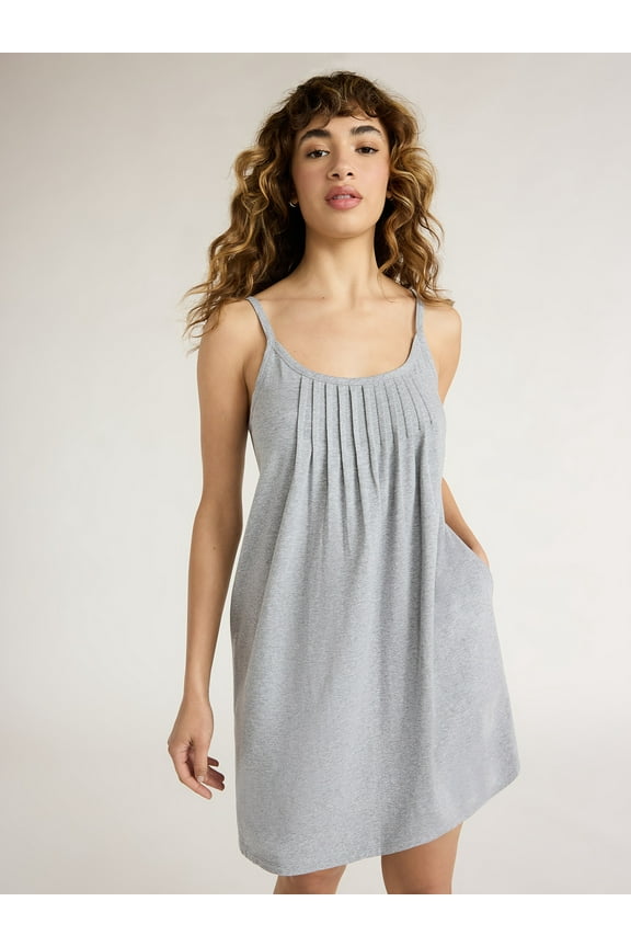 Women's Cotton Blend Pleated Sleep Chemise with Pockets, Sizes S to 3X