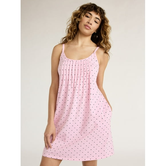 Joyspun Women's Cotton Blend Pleated Sleep Chemise with Pockets, Sizes S to 3X