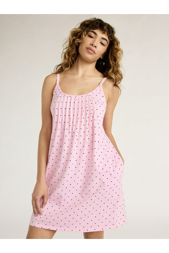 Women's Cotton Blend Pleated Sleep Chemise with Pockets, Sizes S to 3X