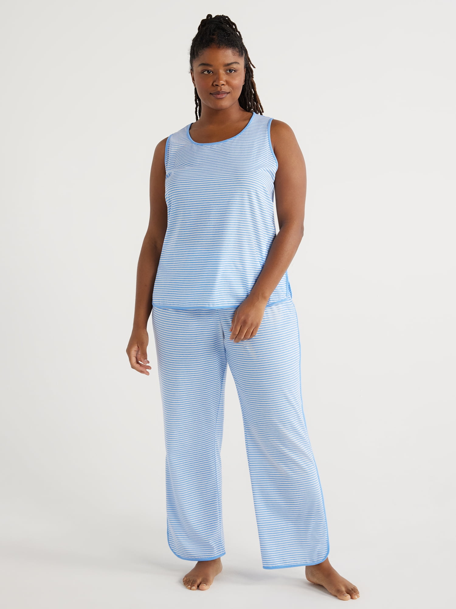 Joyspun Women's Cotton Blend Tank Top and Pants Pajama Set, 2
