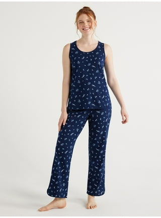 Joyspun Women's Cotton Blend Notch Collar Top and Pants Pajama Set,  2-Piece, Sizes S to 4X 