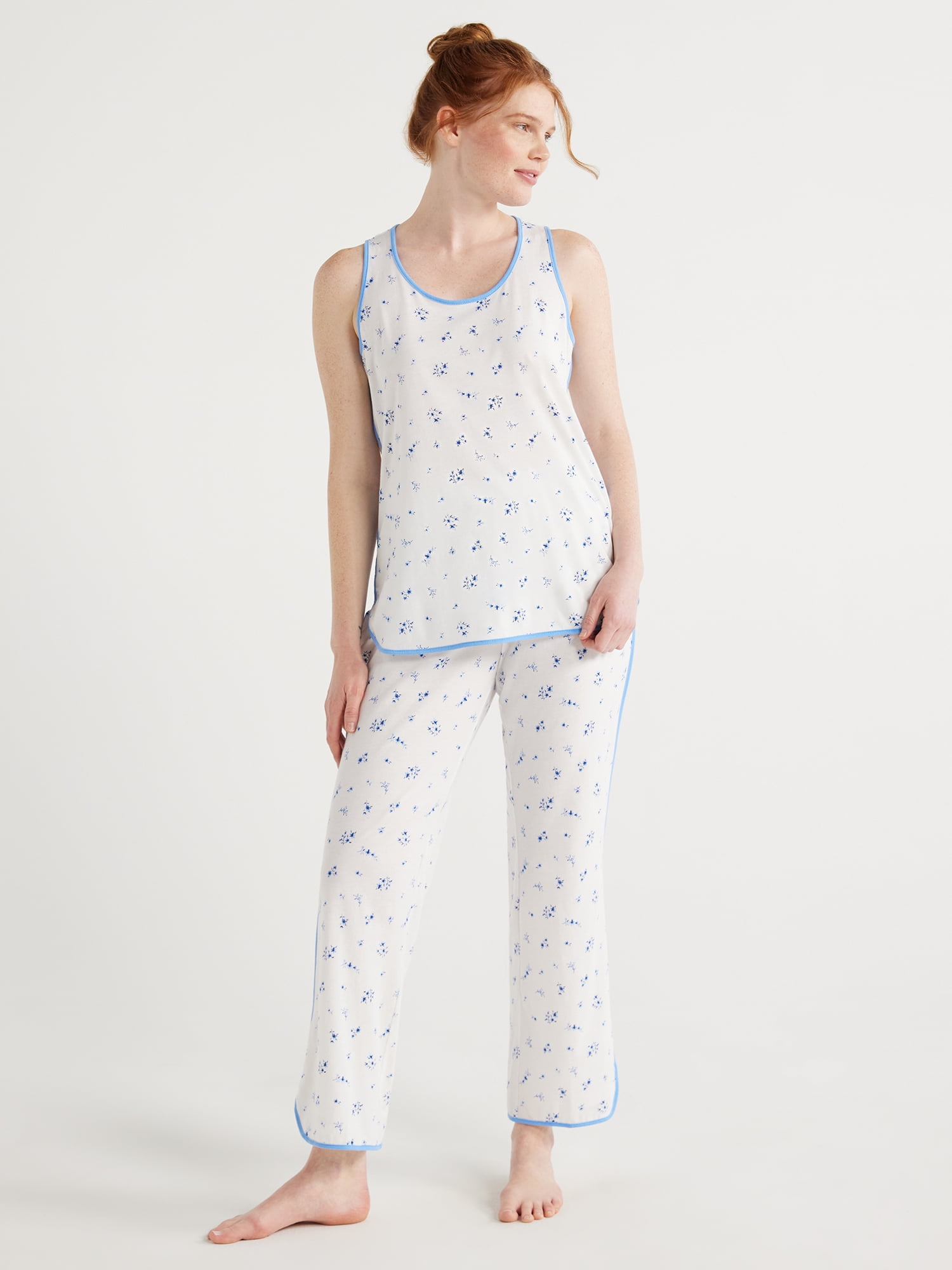 Joyspun Women's Cotton Blend Tank Top and Pants Pajama Set, 2-Piece, Sizes  S to 3X 
