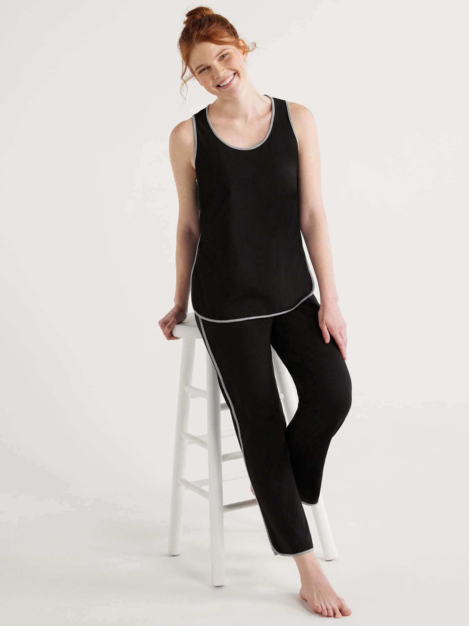 Joyspun Women's Cotton Blend Tank Top and Pants Pajama Set, 2Piece