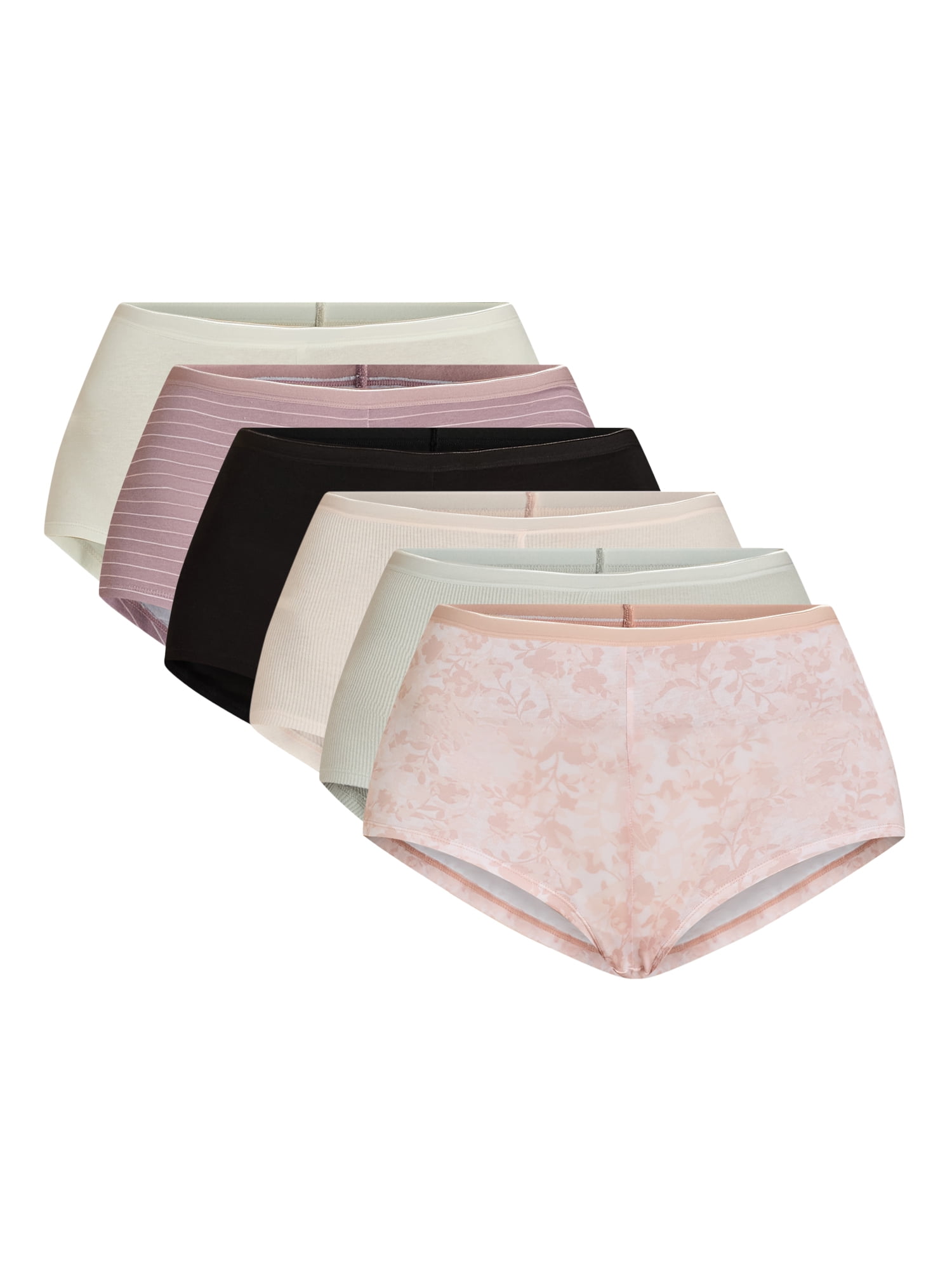 Joyspun Women's Cotton Boyshort Panties, 6-Pack, Sizes S-3XL