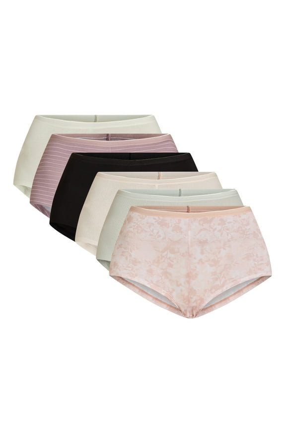 Women's Cotton Boyshort Panties, 6-Pack, Sizes S-3XL