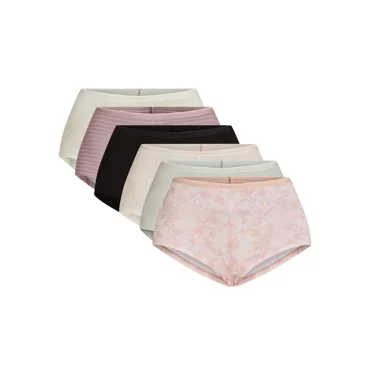 Joyspun Women's Cotton Boyshort Panties, 6-Pack, Sizes S-3XL