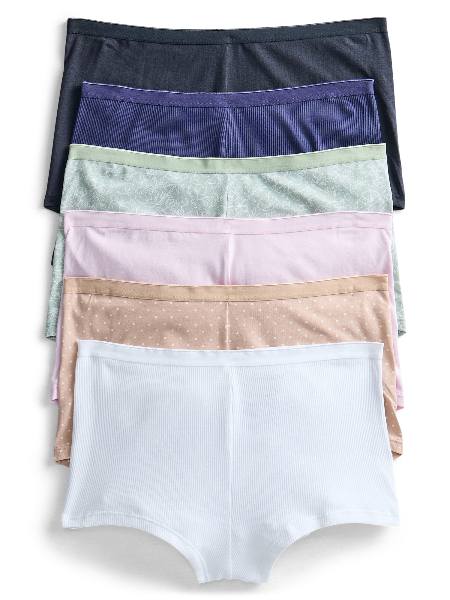 Joyspun Women's Cotton-Blend Boyshort Panties, 6-Pack, Sizes S-XXXL