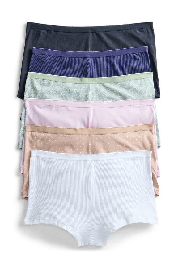 Women's Cotton-Blend Boyshort Panties, 6-Pack, Sizes S-XXXL