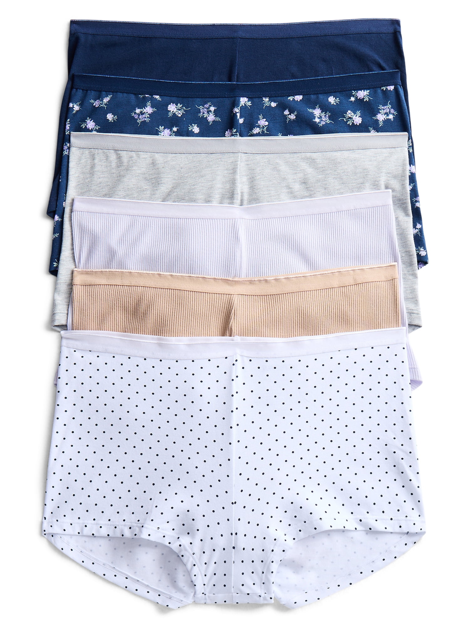 Joyspun Women's Cotton-Blend Boyshort Panties, 6-Pack, Sizes S-XXXL
