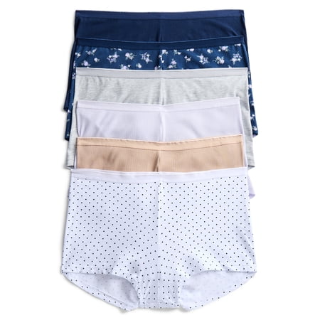 Joyspun Women's Cotton-Blend Boyshort Panties, 6-Pack, Sizes S-XXXL