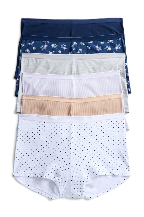 Women's Cotton-Blend Boyshort Panties, 6-Pack, Sizes S-XXXL