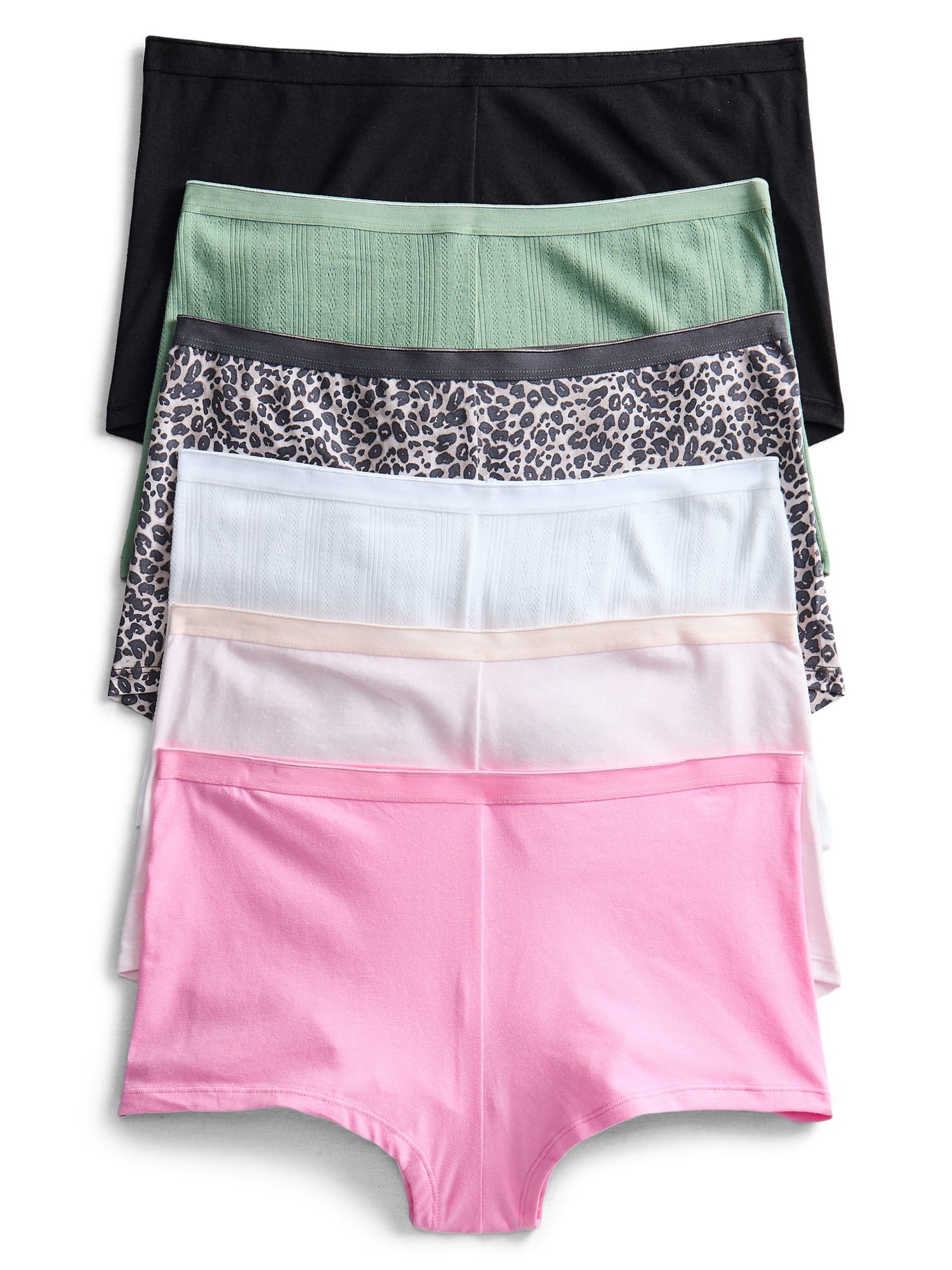 Joyspun Women's Cotton-Blend Boyshort Panties, 6-Pack, Sizes S-XXXL