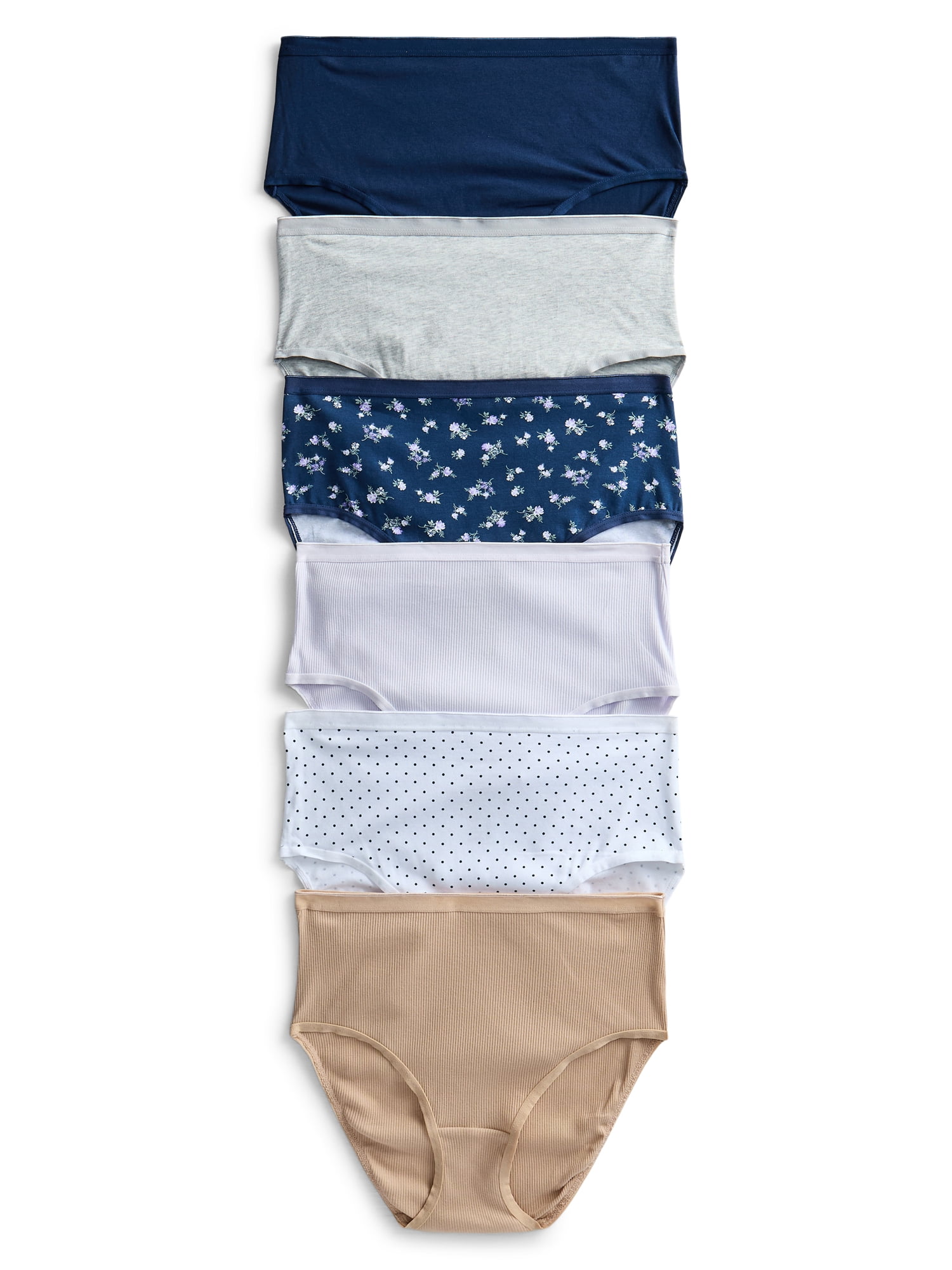 Joyspun Women's Cotton-Blend Brief Panties, 6-Pack, Sizes S-XXXL