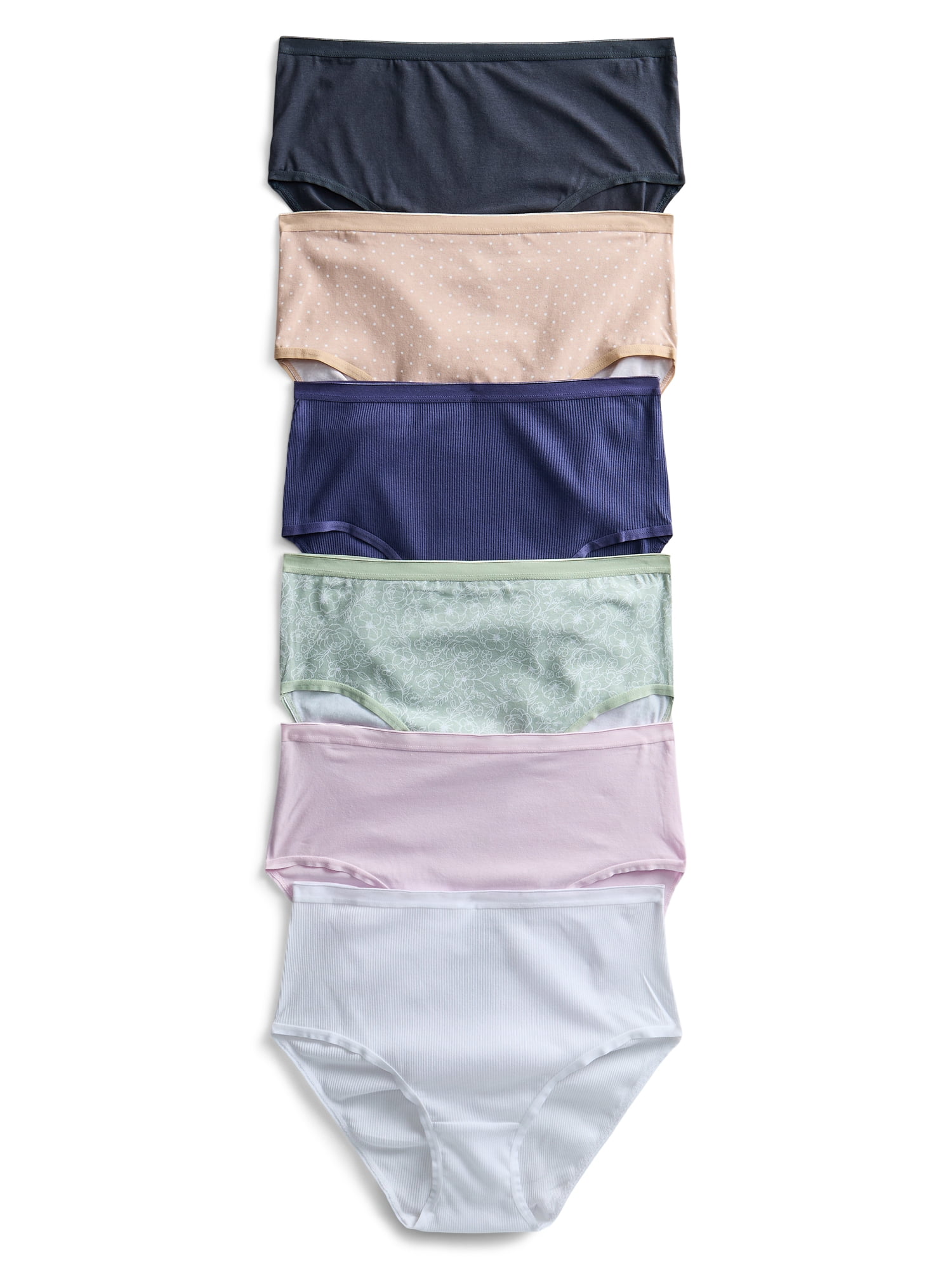 Joyspun Women's Cotton-Blend Brief Panties, 6-Pack, Sizes S-XXXL