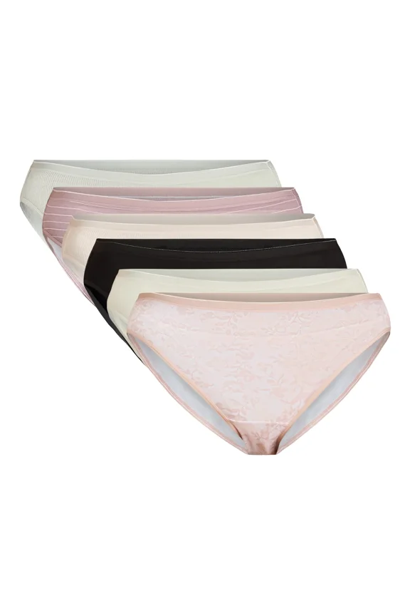Women's Cotton-Blend Hi-Cut Bikini Panties, 6-Pack, Sizes S-XXXL