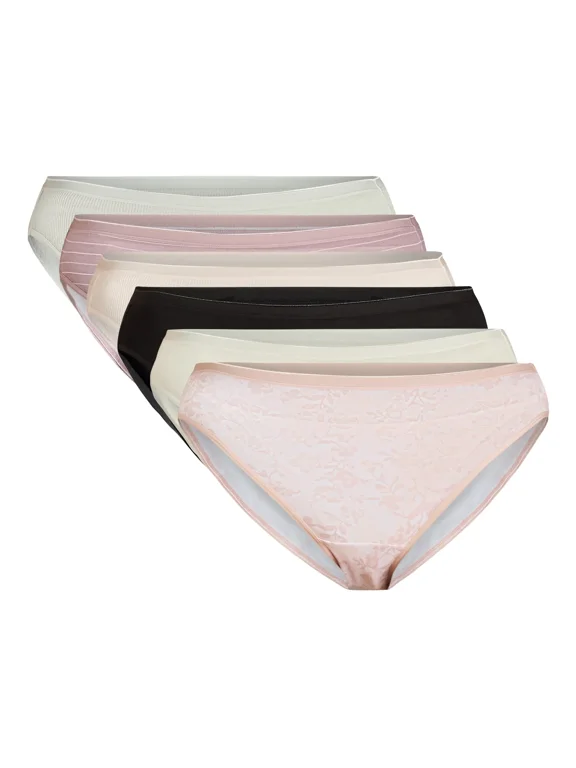 Women's Cotton-Blend Hi-Cut Bikini Panties, 6-Pack, Sizes S-XXXL