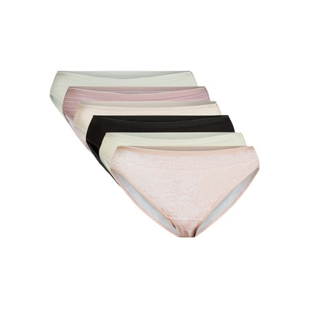 Joyspun Women's Cotton-Blend Hi-Cut Bikini Panties, 6-Pack, Sizes S-XXXL