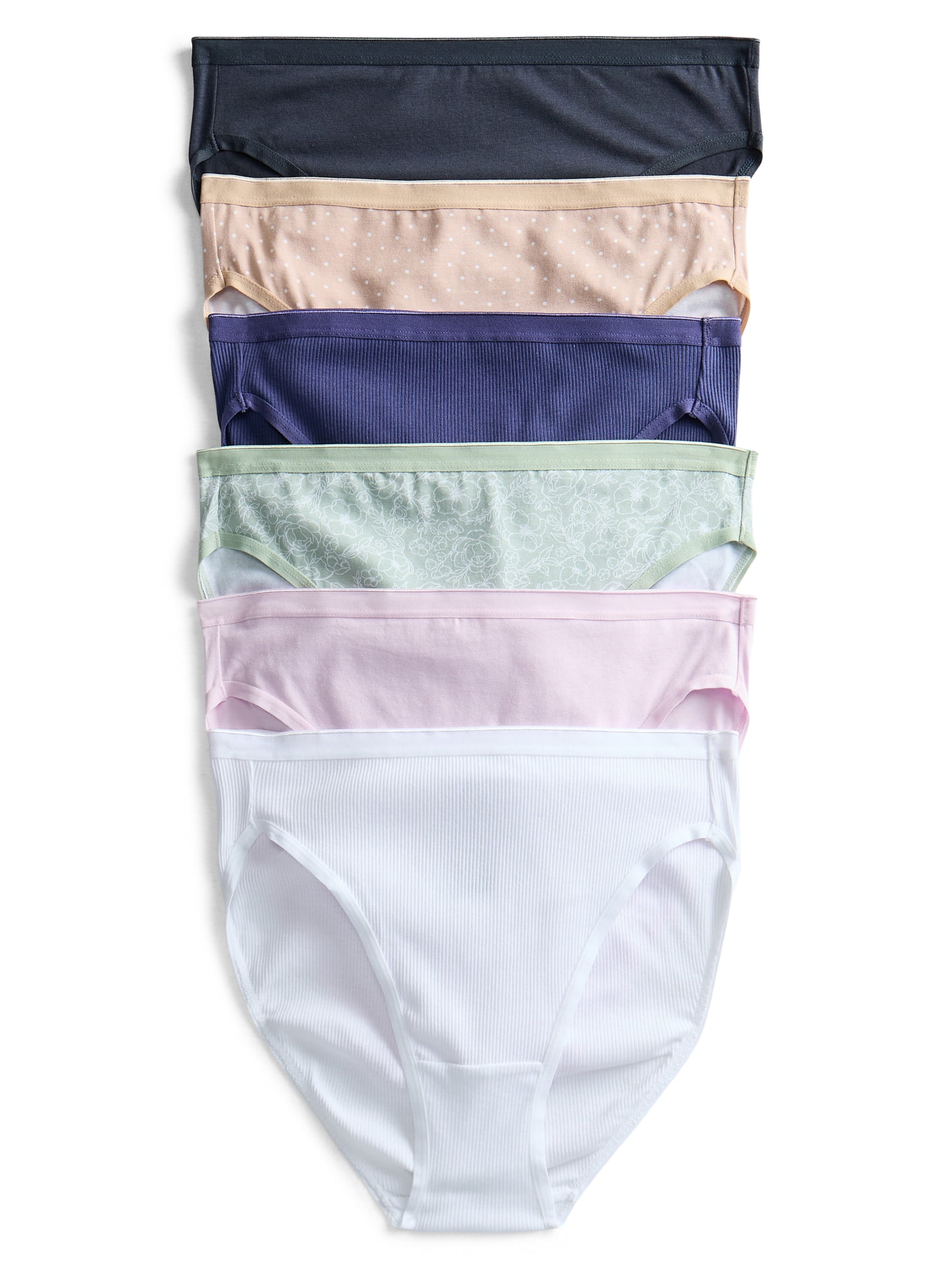 Joyspun Women's Cotton-Blend Hi-Cut Bikini Panties, 6-Pack, Sizes S-XXXL