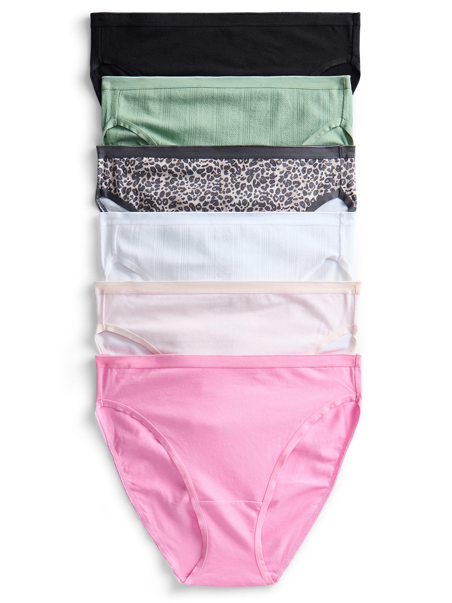 Joyspun Women's Cotton-Blend Hi-Cut Bikini Panties, 6-Pack, Sizes S-XXXL