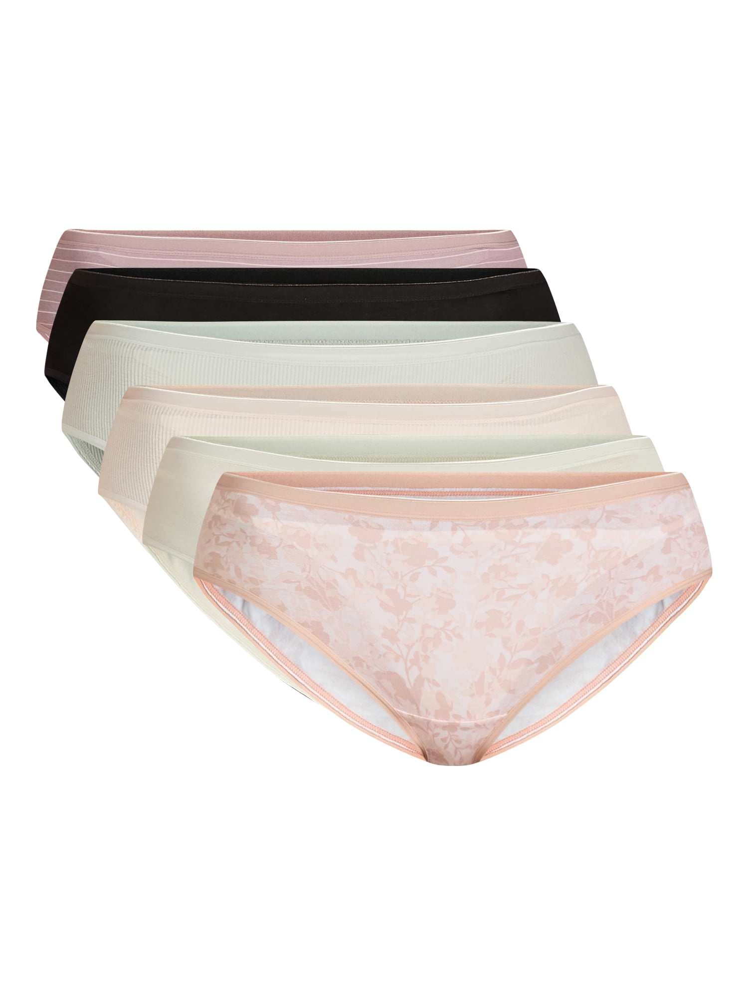 Joyspun Women's Cotton Hipster Panties, 6-Pack, Sizes S-3XL