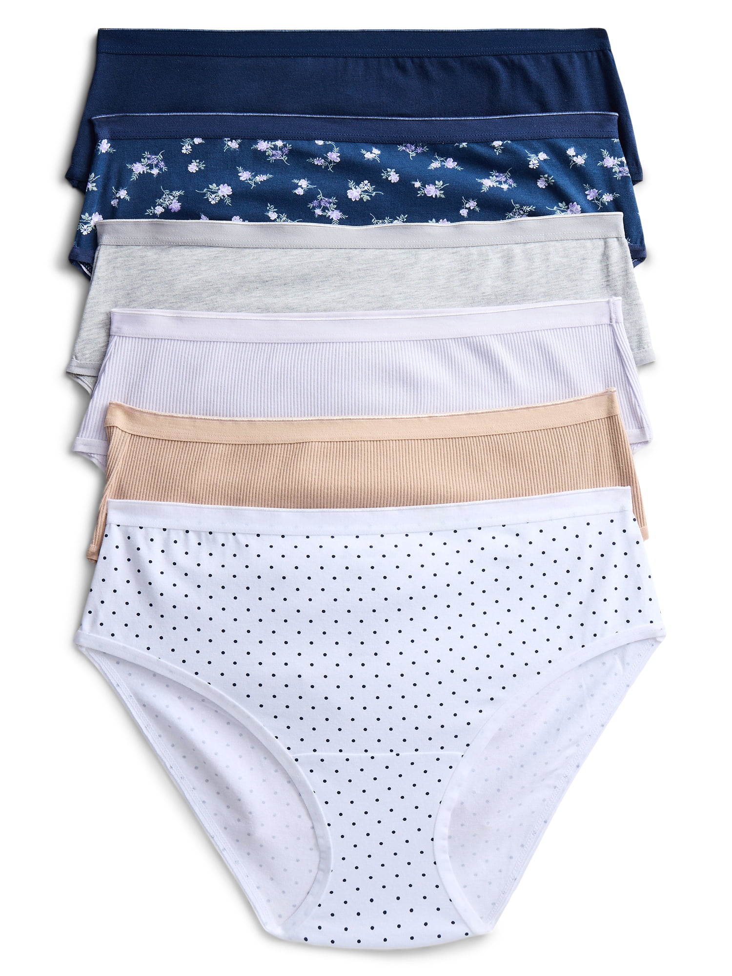 Joyspun Women's Cotton-Blend Hipster Panties, 6-Pack, Sizes S-XXXL