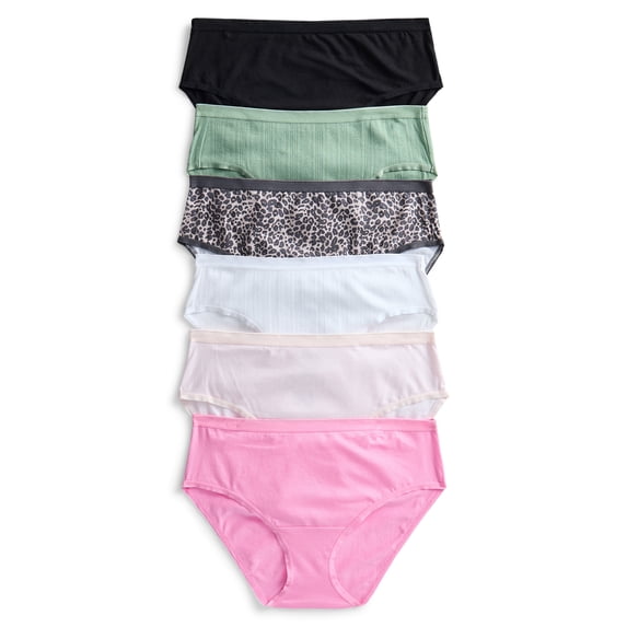 Joyspun Women's Cotton Hipster Panties, 6-Pack, Sizes S-XXXL