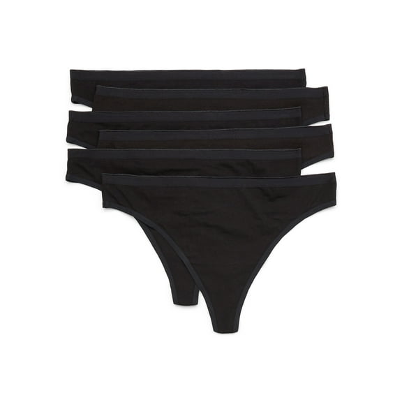 Joyspun Women's Cotton-Blend Thong Panties, 6-Pack, Sizes S-XXXL