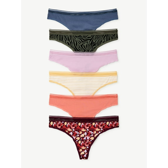 Joyspun Women's Cotton Thong Panties, 6-Pack, Sizes S to 2XL