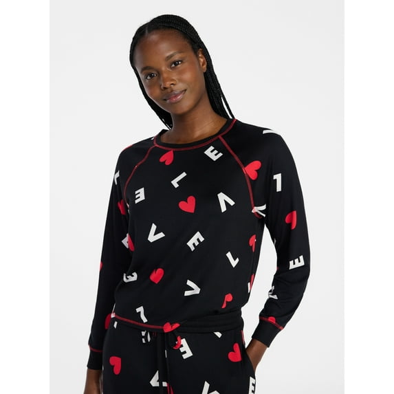 Joyspun Women's Cozy Lounge Collection Hacci Knit Long Sleeve Sleep Top, Sizes XS to 3X