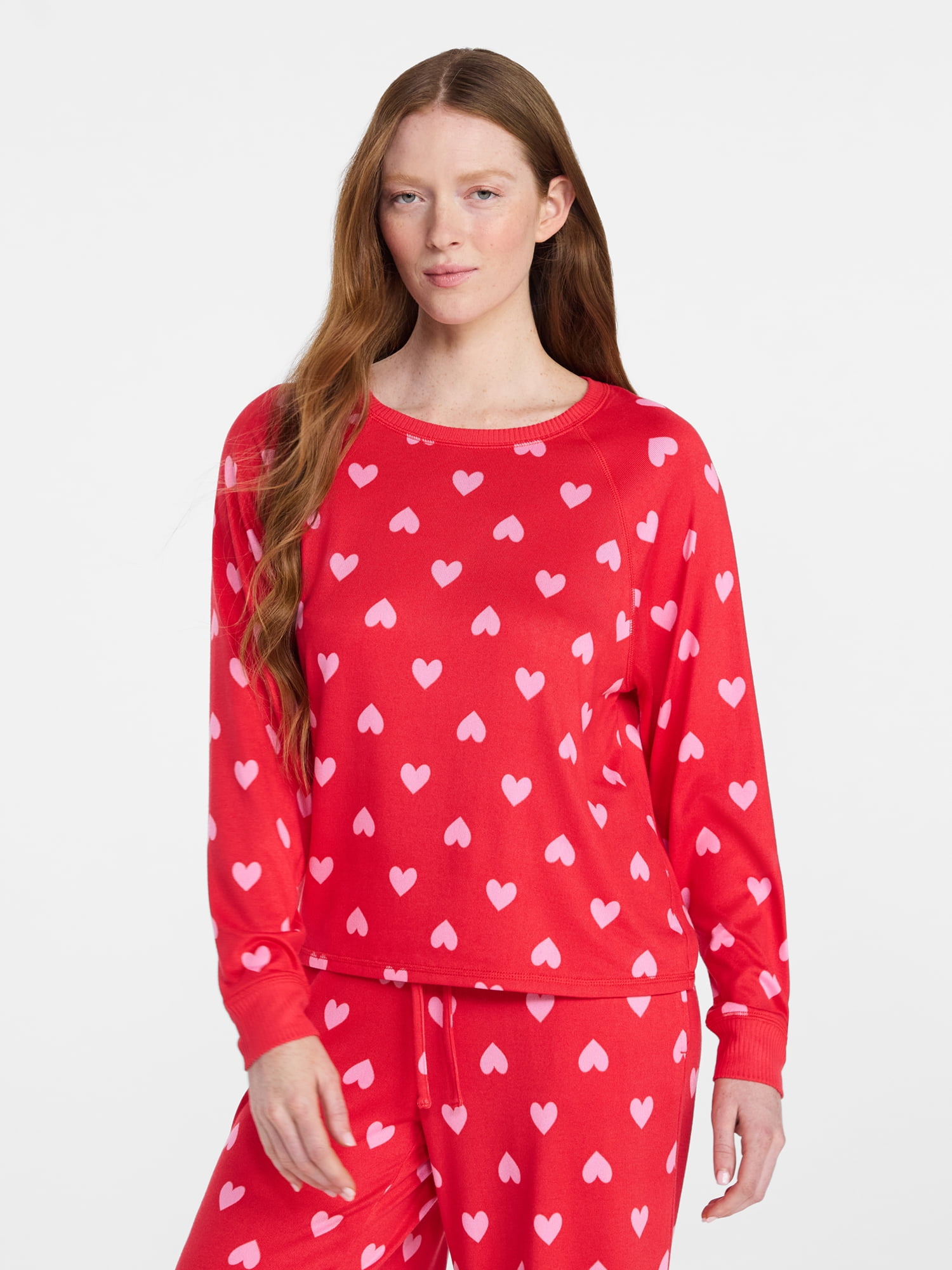 Joyspun Women's Cozy Lounge Collection Hacci Knit Long Sleeve Sleep Top, Sizes XS to 3X
