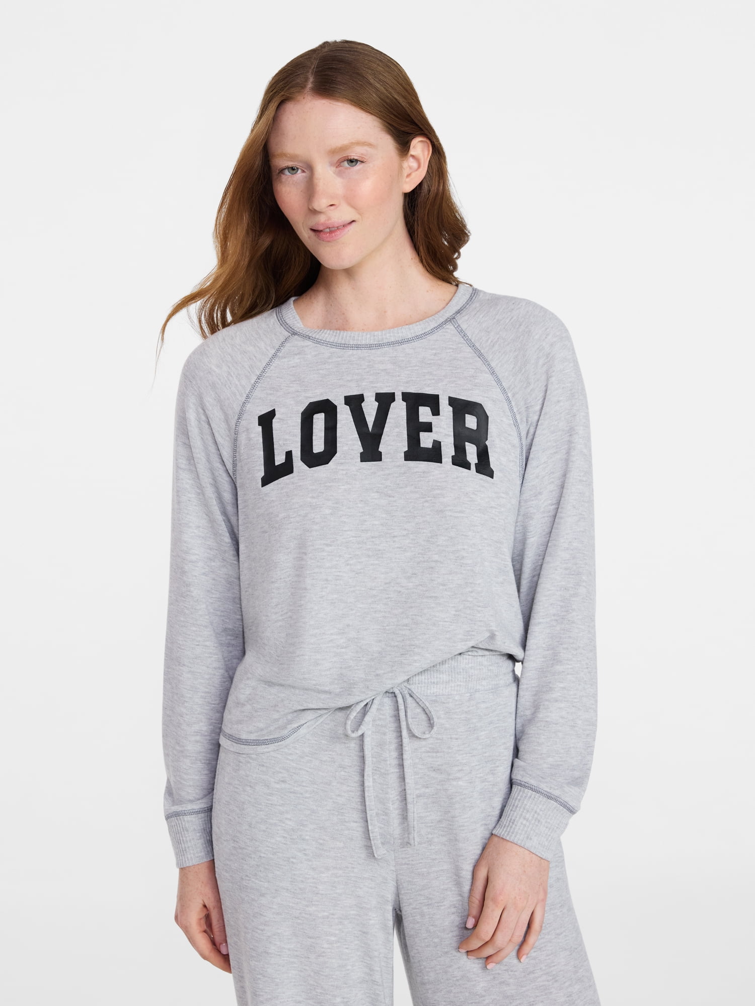 Joyspun Women's Cozy Lounge Collection Hacci Knit Long Sleeve Sleep Top, Sizes XS to 3X