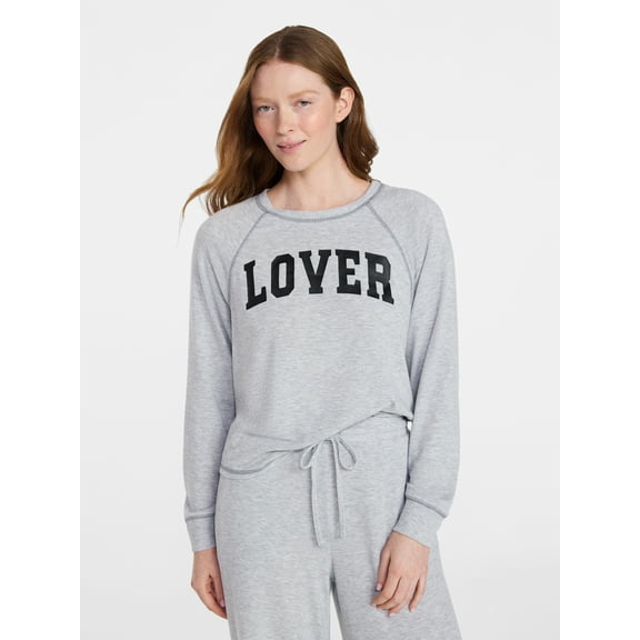 Joyspun Women's Cozy Lounge Collection Hacci Knit Long Sleeve Sleep Top, Sizes XS to 3X