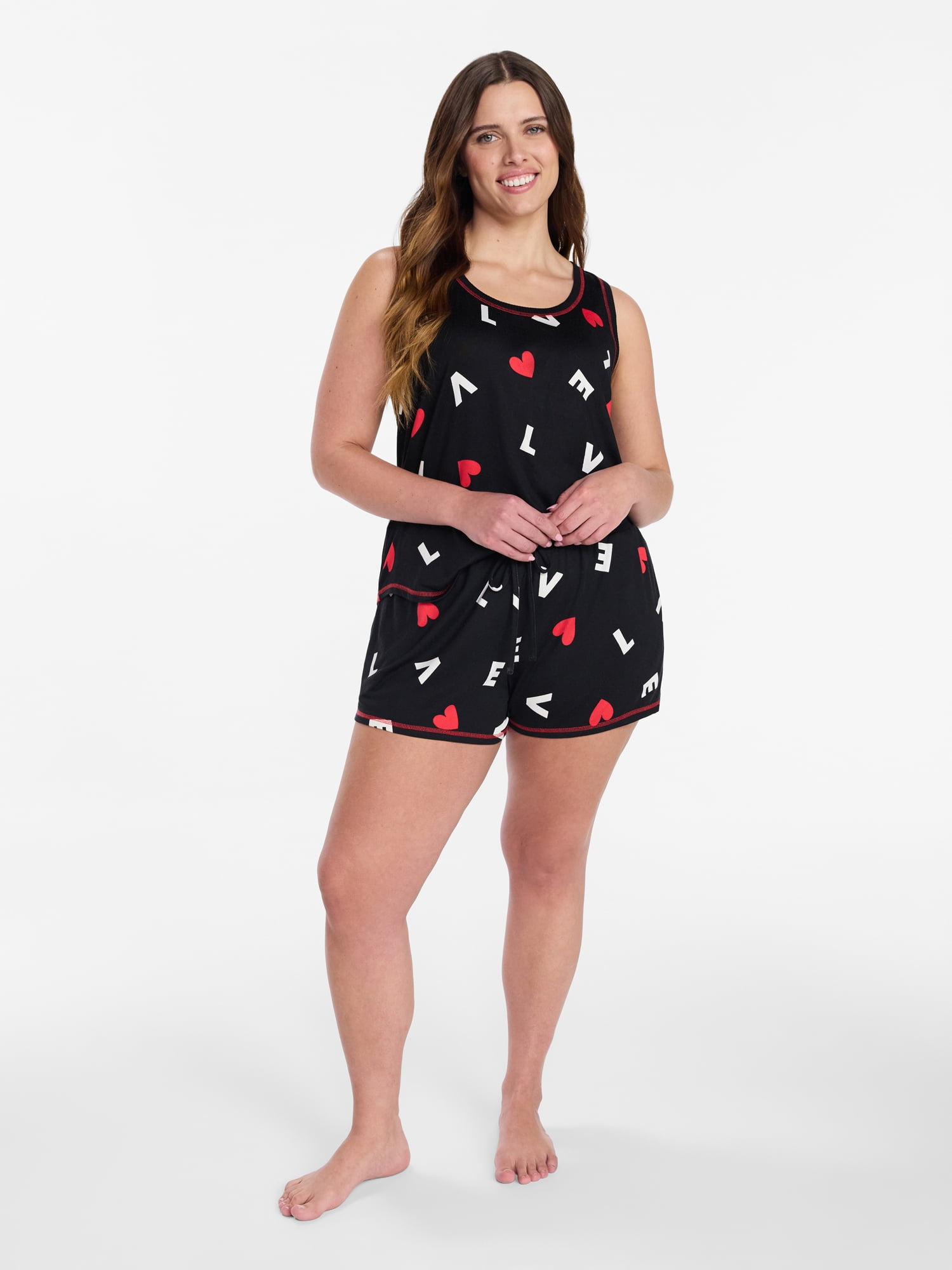 Joyspun Women's Cozy Lounge Collection Hacci Knit Tank Top and Shorts Pajama Set, 2-Piece, Sizes XS-3X