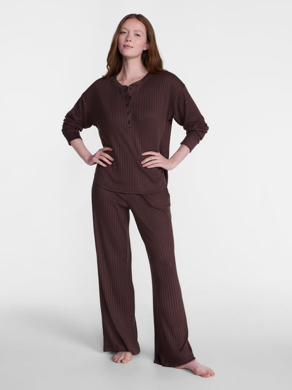 Women's Cozy Lounge Collection Hacci Henley Top and Pants, 2-Piece Pajama Set, Sizes XS-3X