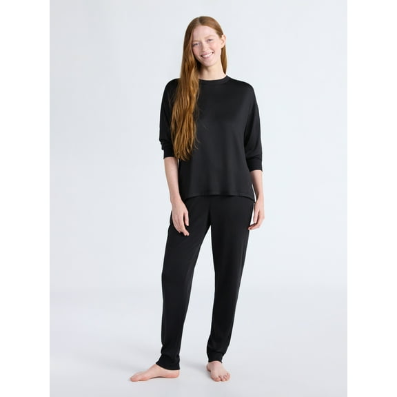 Joyspun Women's Cozy Lounge Collection Hacci Knit Long Sleeve Top and Joggers Pajama Set, Sizes XS-3X