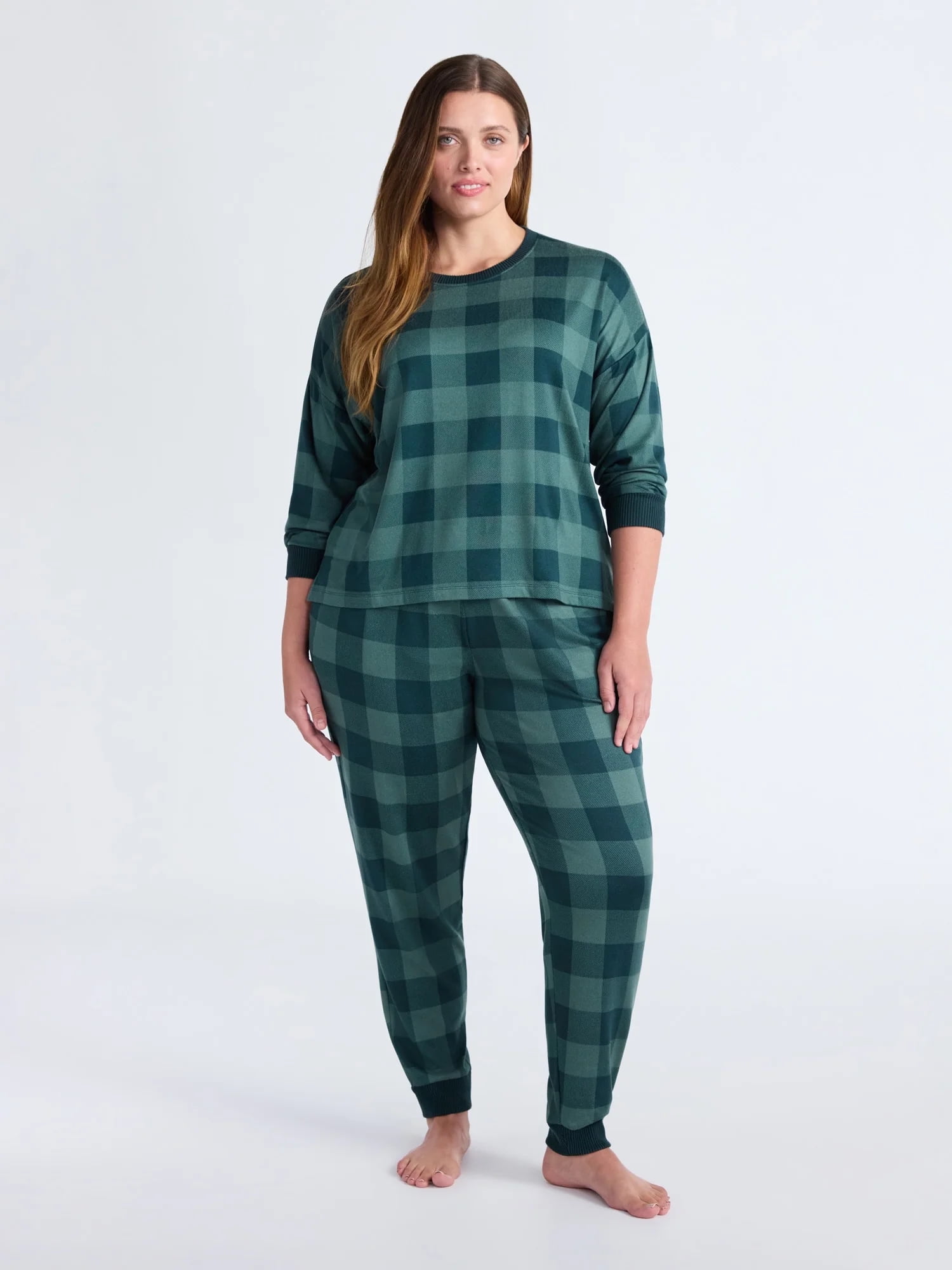 Joyspun Women's Cozy Lounge Collection Hacci Knit Long Sleeve Top and Joggers Pajama Set, Sizes XS-3X