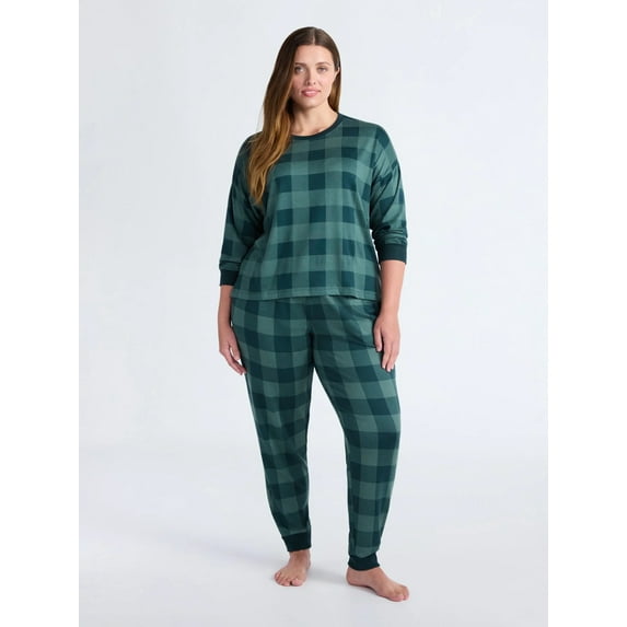 Joyspun Women's Cozy Lounge Collection Hacci Knit Long Sleeve Top and Joggers Pajama Set, Sizes XS-3X