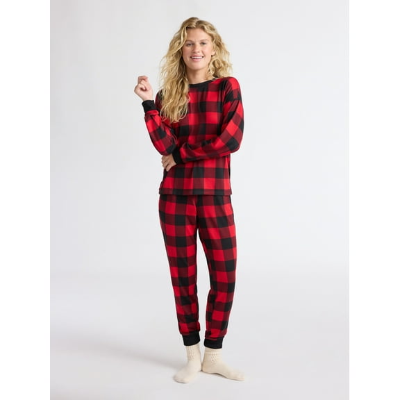Joyspun Women's Cozy Lounge Collection Hacci Knit Long Sleeve Top and Joggers Pajama Set, Sizes XS-3X