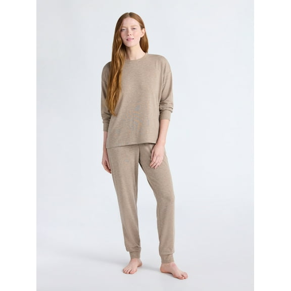 Joyspun Women's Cozy Lounge Collection Hacci Knit Long Sleeve Top and Joggers Pajama Set, Sizes XS-3X