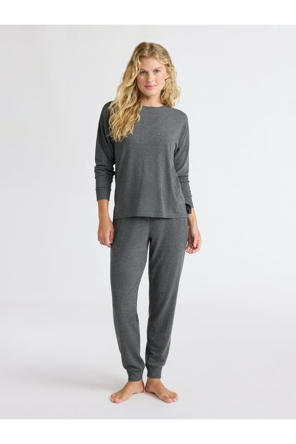 Women's Cozy Lounge Collection Hacci Knit Long Sleeve Top and Joggers Pajama Set, Sizes XS-3X