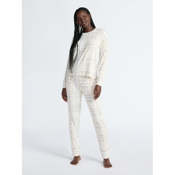 Joyspun Women's Cozy Lounge Collection Hacci Knit Long Sleeve Top and Joggers Pajama Set, Sizes XS-3X