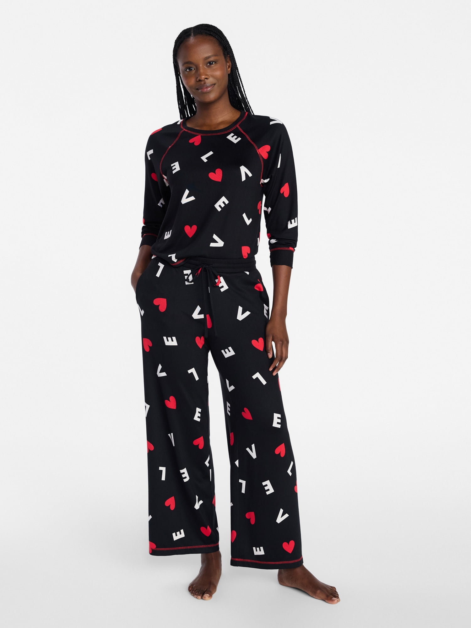 Joyspun Women's Cozy Lounge Collection Hacci Long Sleeve Top and Pants Pajama Set, 2-Piece, Sizes XS-3X