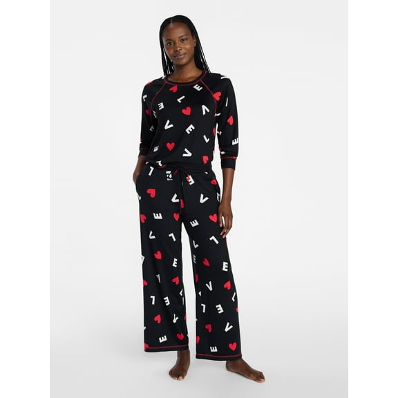 Joyspun Women's Cozy Lounge Collection Hacci Long Sleeve Top and Pants Pajama Set, 2-Piece, Sizes XS-3X